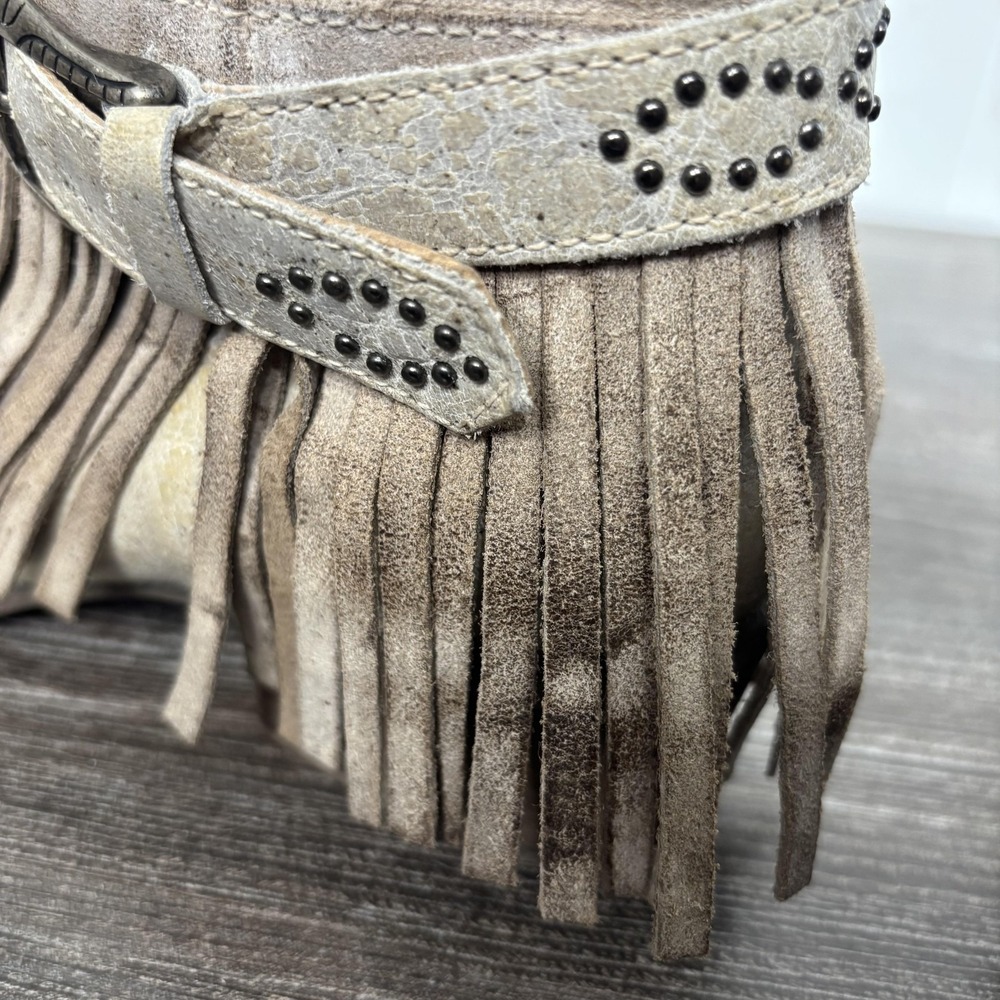 Sterling River Booties Womens Size 7M Beige Leather Western Fringe Ankle Zip - Picture 10 of 14